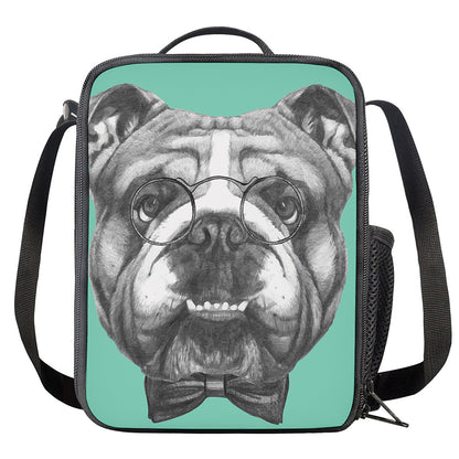 English Bulldog With Glasses Print Crossbody Lunch Bag