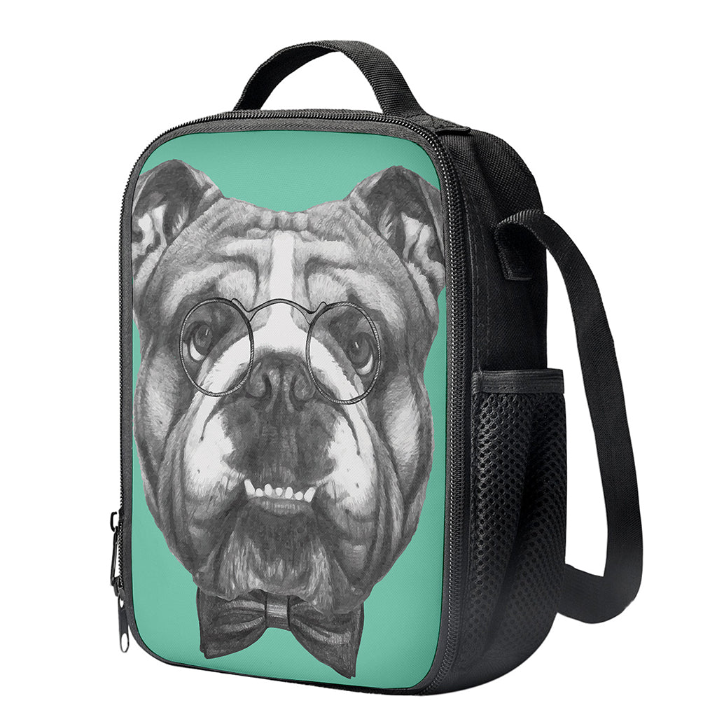 English Bulldog With Glasses Print Crossbody Lunch Bag
