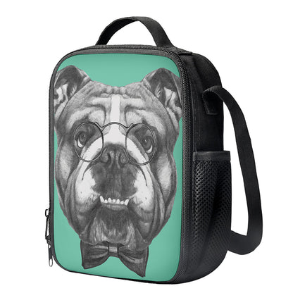 English Bulldog With Glasses Print Crossbody Lunch Bag