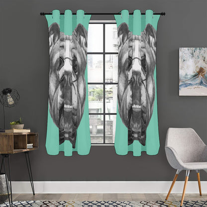 English Bulldog With Glasses Print Curtain
