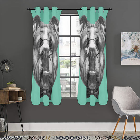 English Bulldog With Glasses Print Curtain