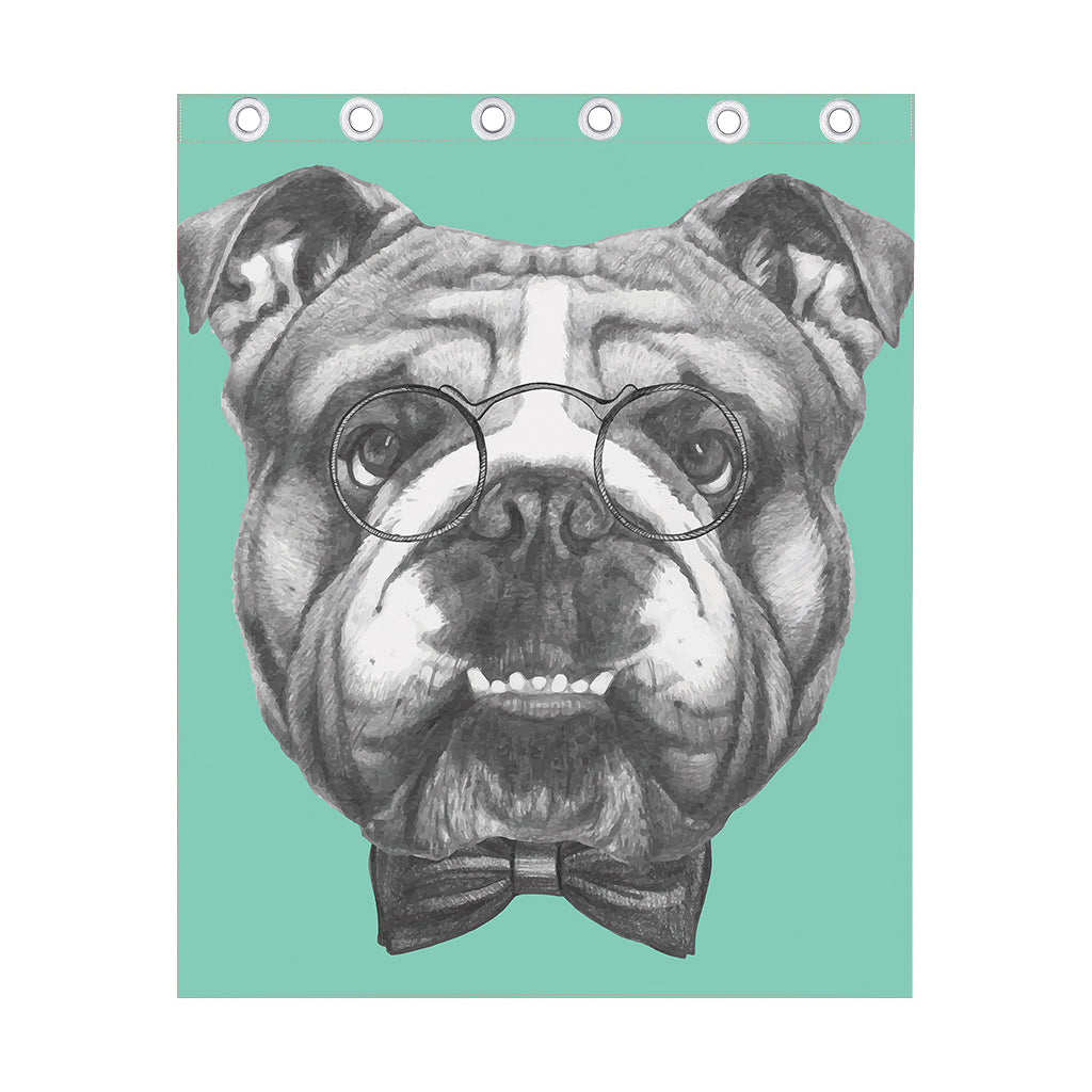 English Bulldog With Glasses Print Curtain