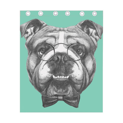 English Bulldog With Glasses Print Curtain