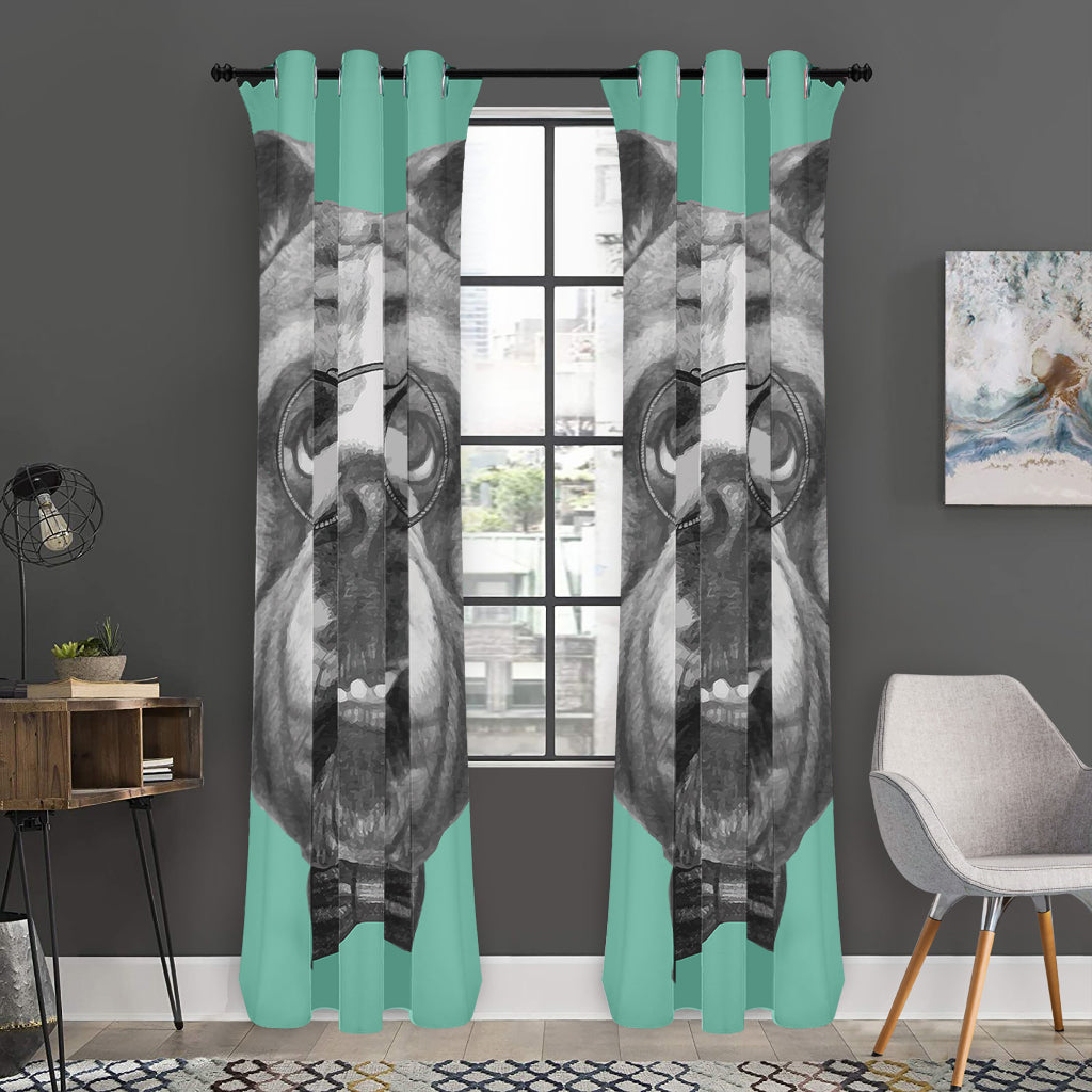 English Bulldog With Glasses Print Curtain