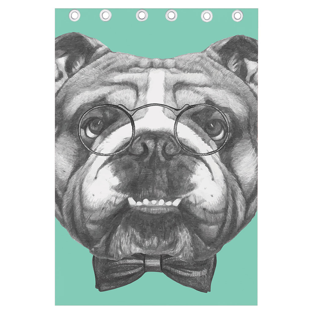 English Bulldog With Glasses Print Curtain