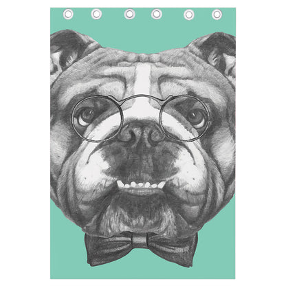 English Bulldog With Glasses Print Curtain
