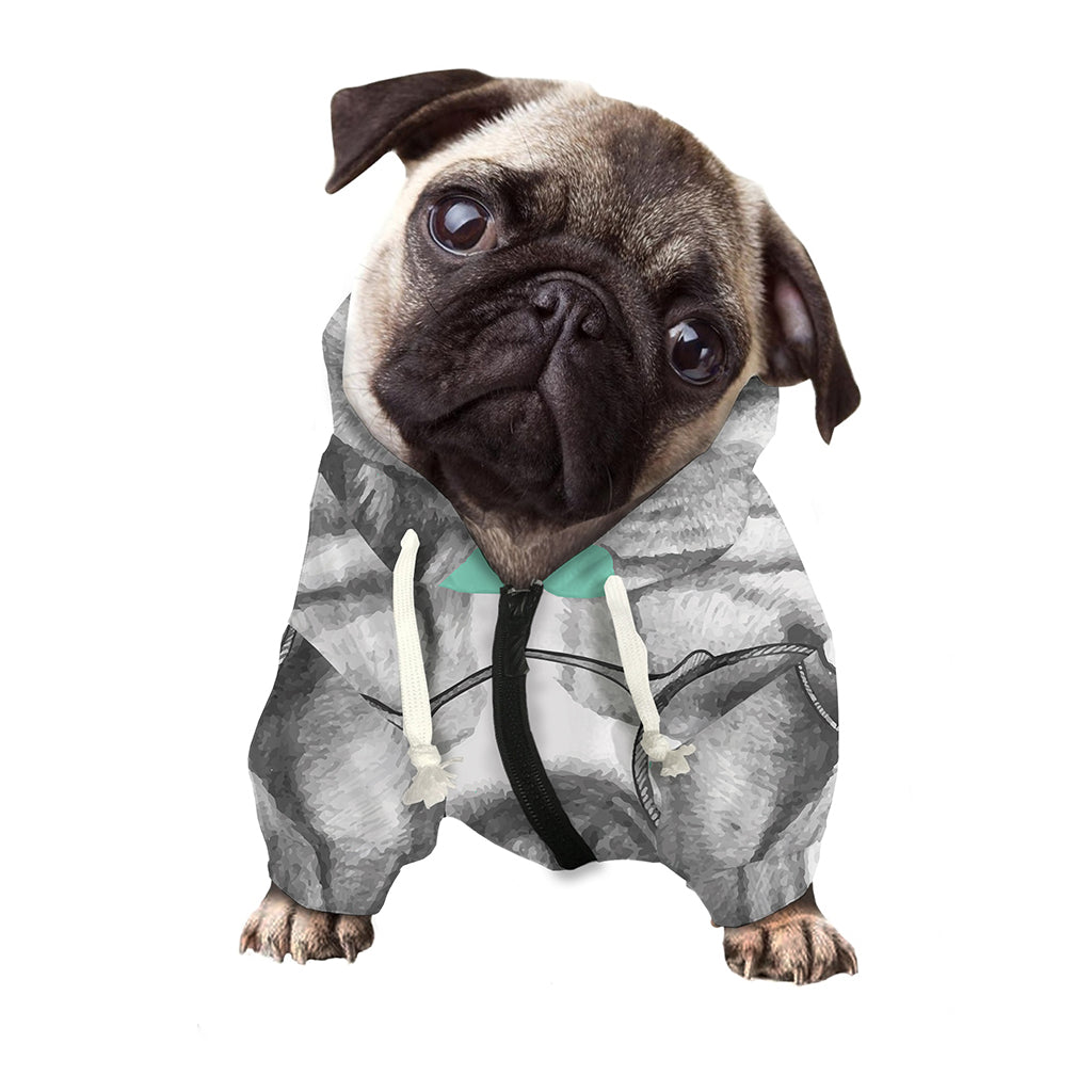 English Bulldog With Glasses Print Dog Zip Up Hoodie