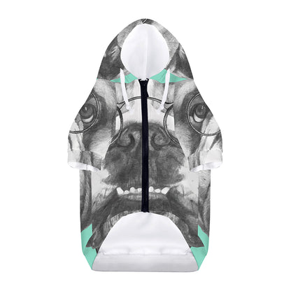 English Bulldog With Glasses Print Dog Zip Up Hoodie