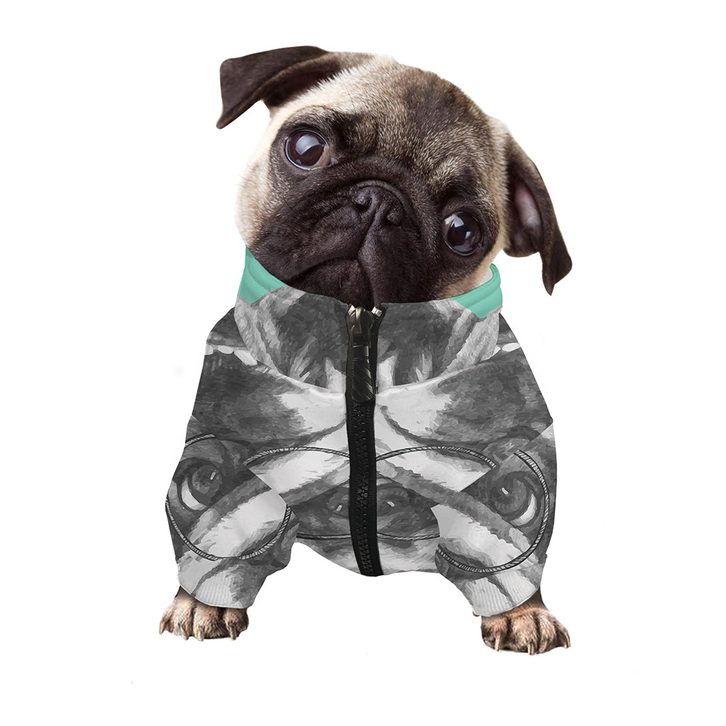 English Bulldog With Glasses Print Dog Zip Up Jacket