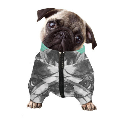 English Bulldog With Glasses Print Dog Zip Up Jacket