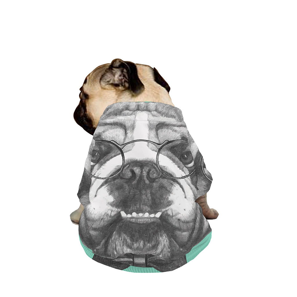 English Bulldog With Glasses Print Dog Zip Up Jacket