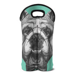English Bulldog With Glasses Print Double Neoprene Wine Tote