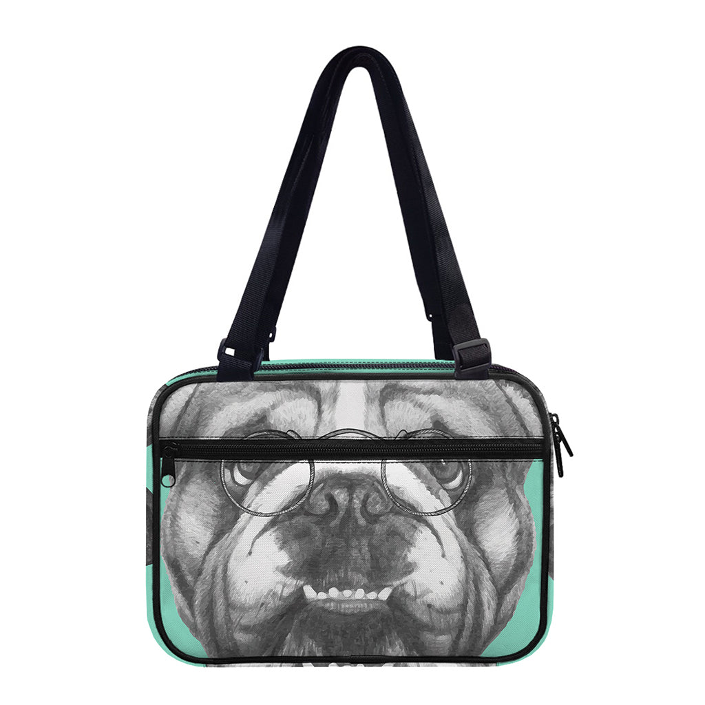 English Bulldog With Glasses Print Double Strap Bible Bag