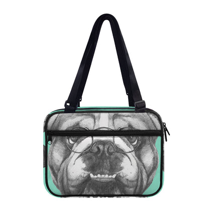 English Bulldog With Glasses Print Double Strap Bible Bag