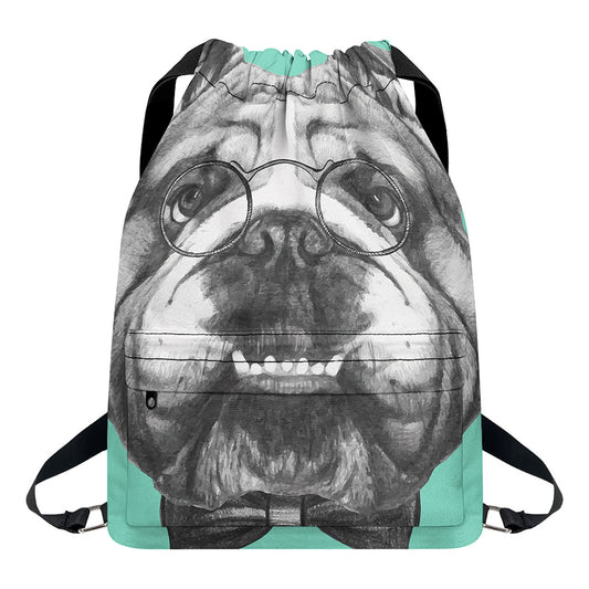 English Bulldog With Glasses Print Drawstring Backpack