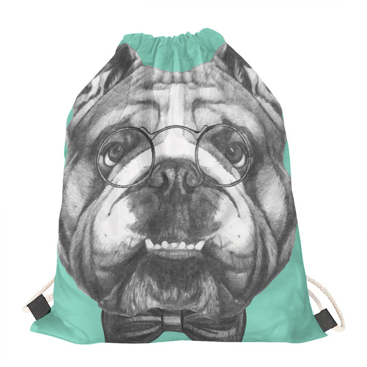 English Bulldog With Glasses Print Drawstring Bag