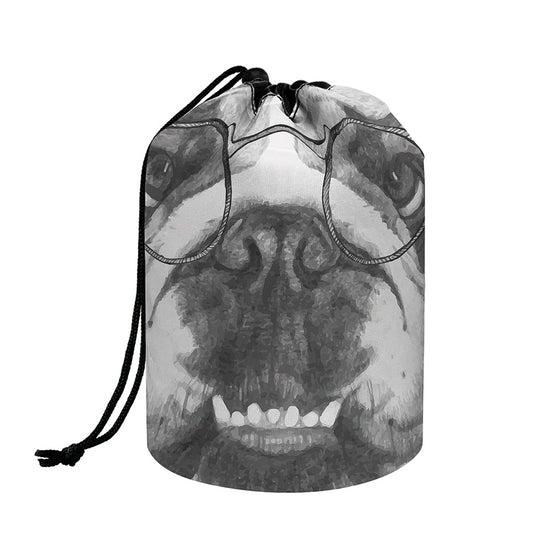 English Bulldog With Glasses Print Drawstring Makeup Bag
