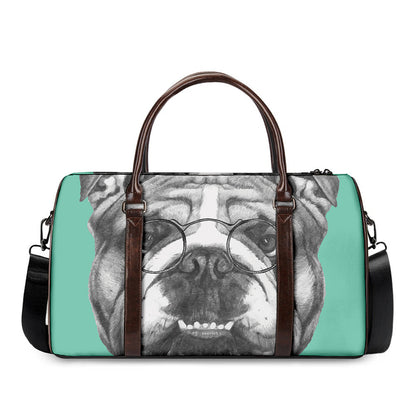 English Bulldog With Glasses Print Duffle Bag