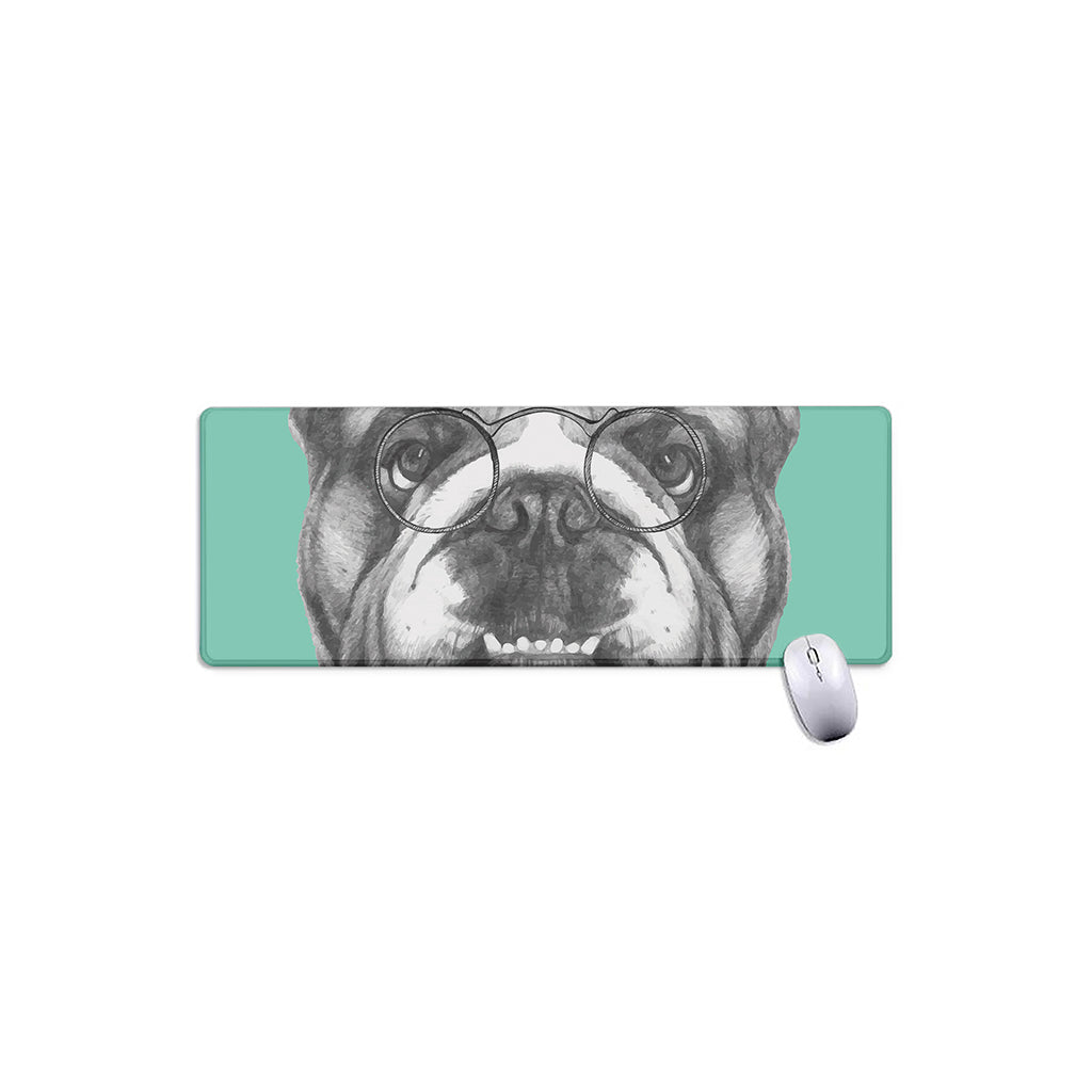English Bulldog With Glasses Print Extended Mouse Pad