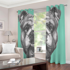 English Bulldog With Glasses Print Extra Wide Grommet Curtains