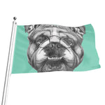 English Bulldog With Glasses Print Flag