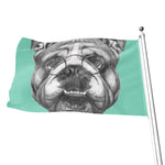 English Bulldog With Glasses Print Flag