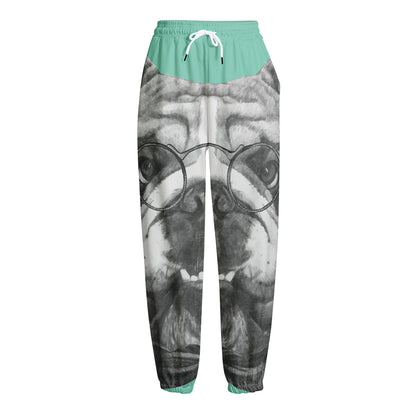 English Bulldog With Glasses Print Fleece Lined Knit Pants