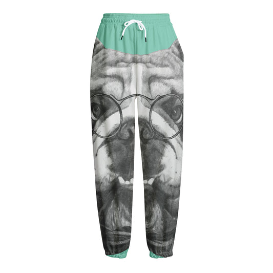English Bulldog With Glasses Print Fleece Lined Knit Pants