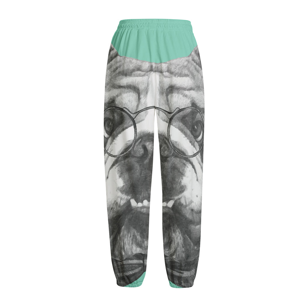 English Bulldog With Glasses Print Fleece Lined Knit Pants