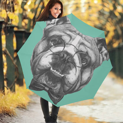 English Bulldog With Glasses Print Foldable Umbrella