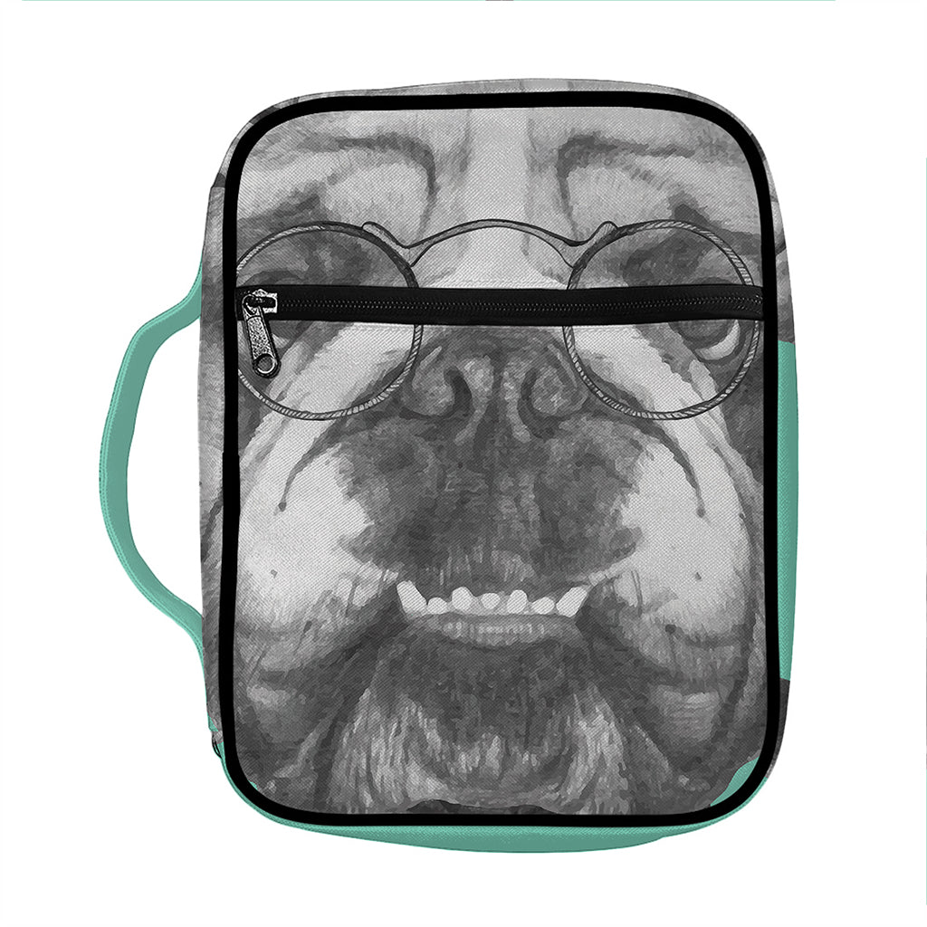 English Bulldog With Glasses Print Front Pocket Bible Bag