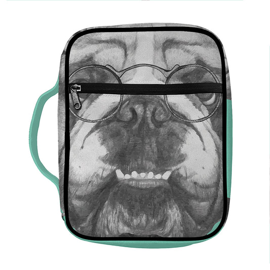 English Bulldog With Glasses Print Front Pocket Bible Bag