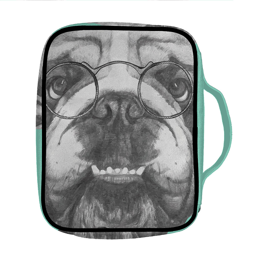 English Bulldog With Glasses Print Front Pocket Bible Bag