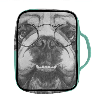 English Bulldog With Glasses Print Front Pocket Bible Bag
