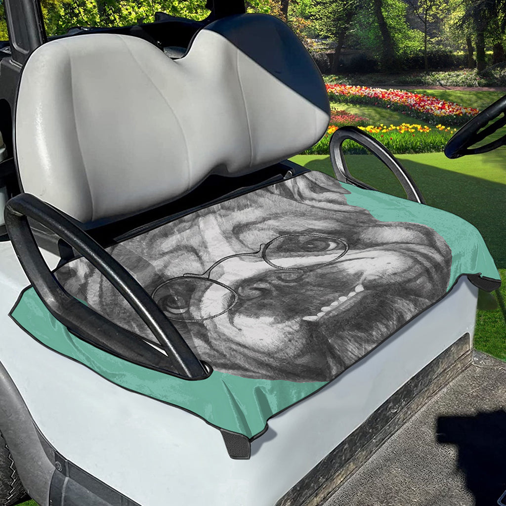 English Bulldog With Glasses Print Golf Cart Seat Cover