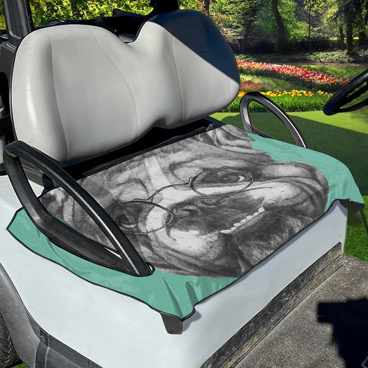 English Bulldog With Glasses Print Golf Cart Seat Cover