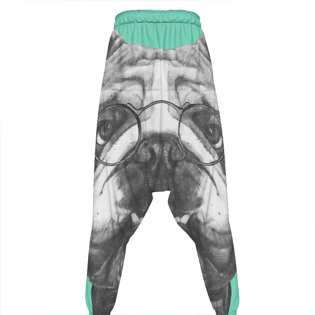English Bulldog With Glasses Print Hammer Pants