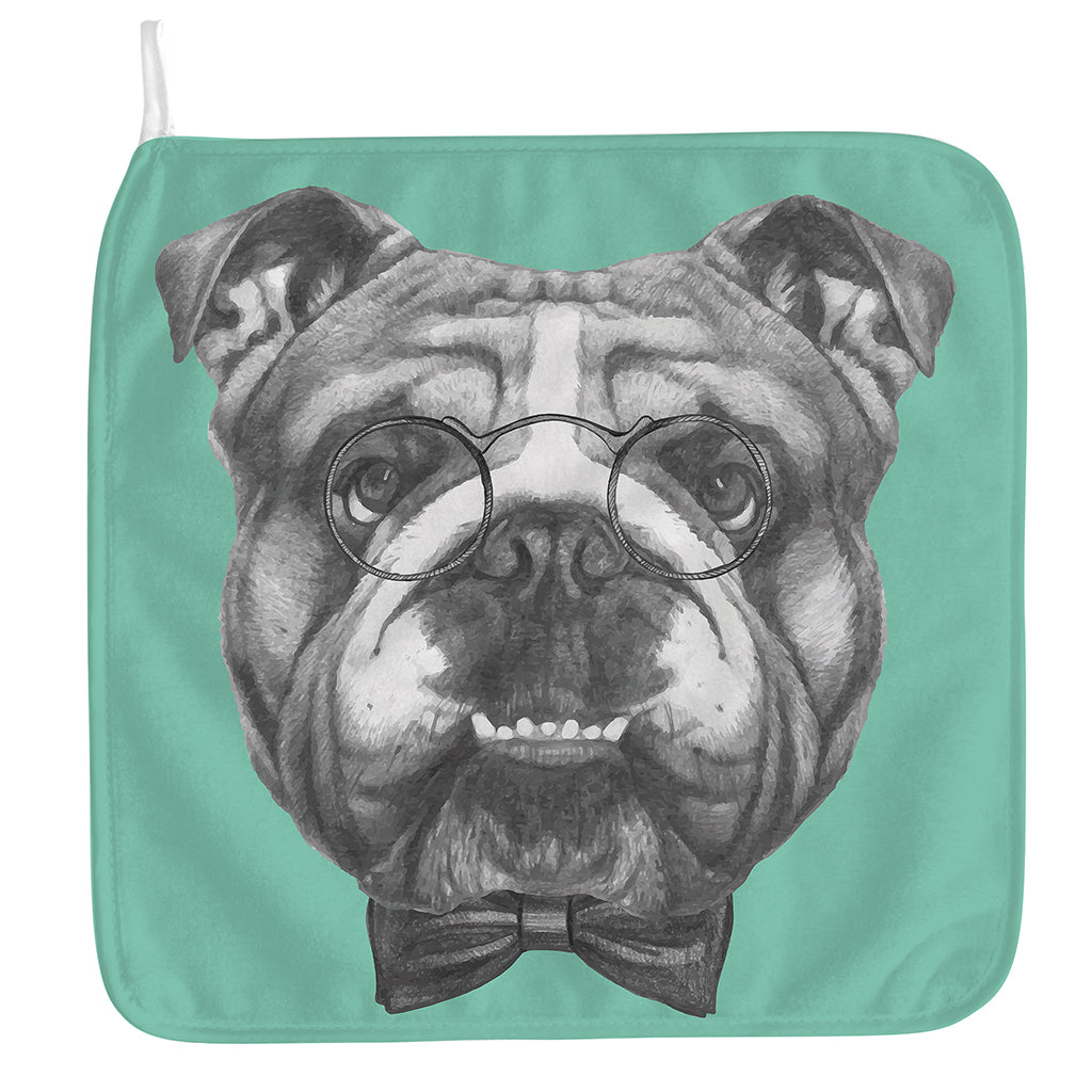 English Bulldog With Glasses Print Hand Towel