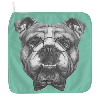 English Bulldog With Glasses Print Hand Towel