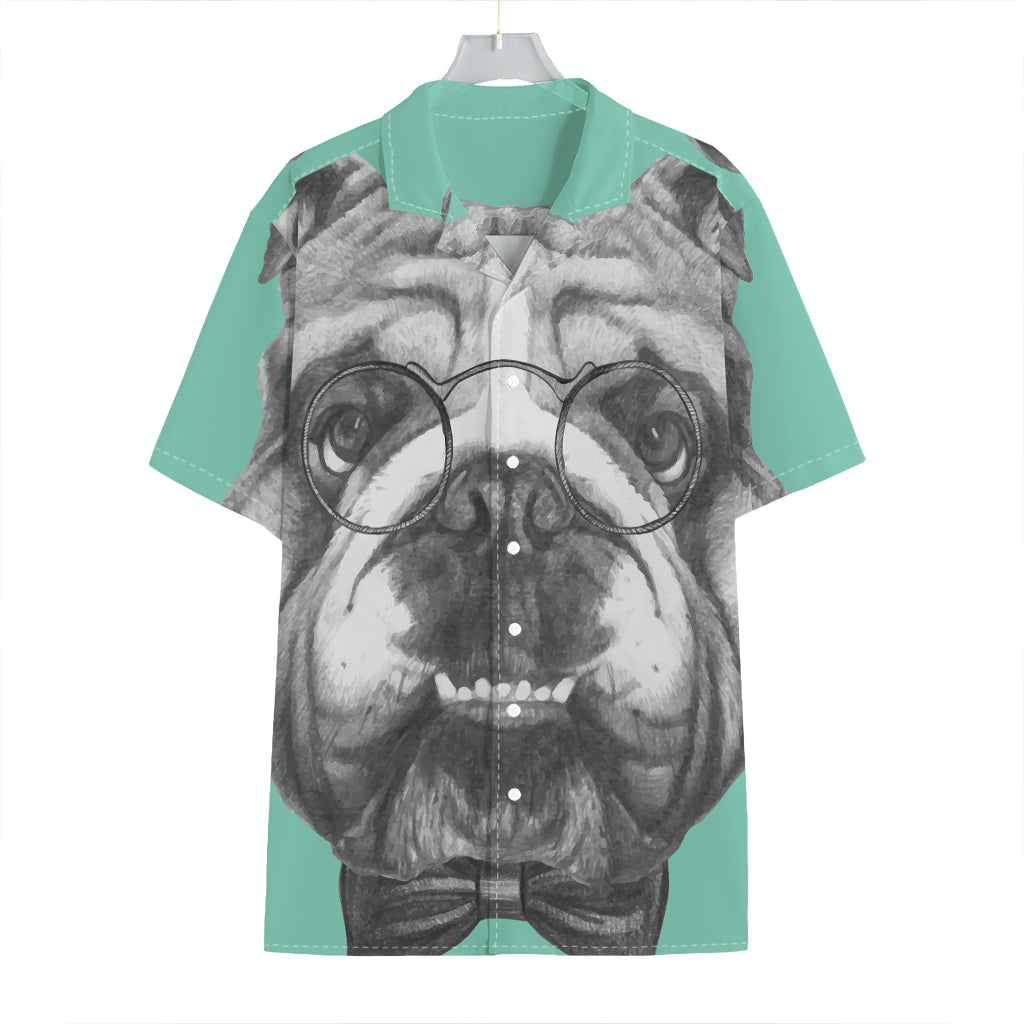 English Bulldog With Glasses Print Hawaiian Shirt