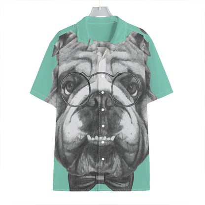 English Bulldog With Glasses Print Hawaiian Shirt