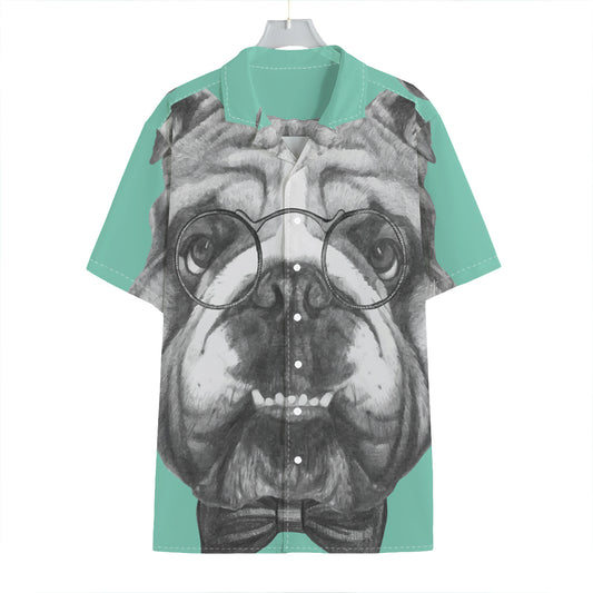 English Bulldog With Glasses Print Hawaiian Shirt
