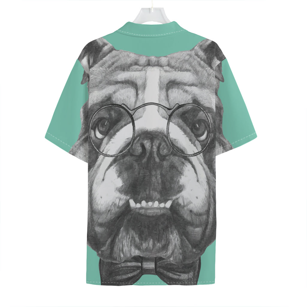 English Bulldog With Glasses Print Hawaiian Shirt