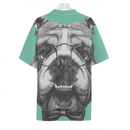 English Bulldog With Glasses Print Hawaiian Shirt