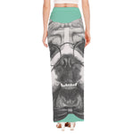 English Bulldog With Glasses Print High Slit Maxi Skirt