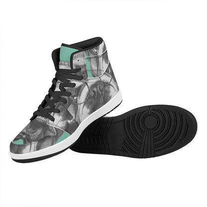English Bulldog With Glasses Print High Top Leather Sneakers