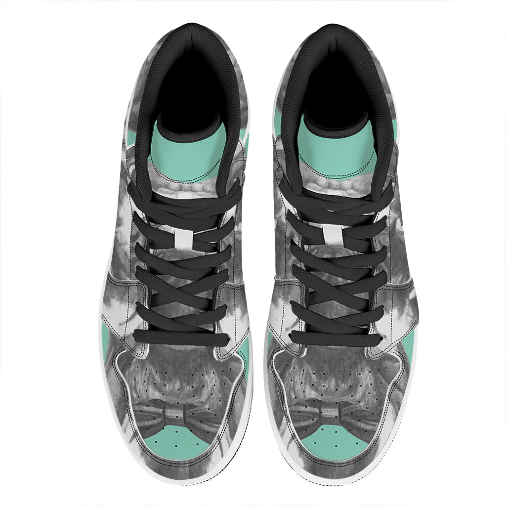 English Bulldog With Glasses Print High Top Leather Sneakers