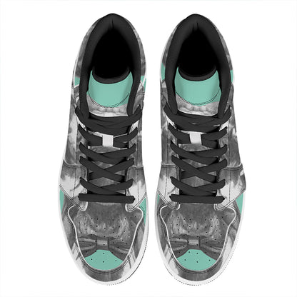 English Bulldog With Glasses Print High Top Leather Sneakers