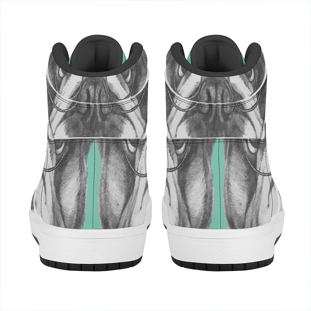 English Bulldog With Glasses Print High Top Leather Sneakers