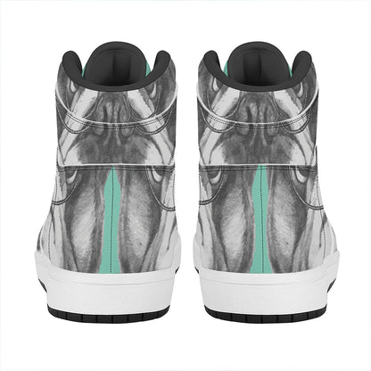 English Bulldog With Glasses Print High Top Leather Sneakers